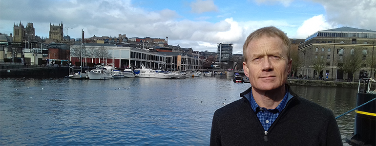 Chris Bouch in front of Bristol Harbour