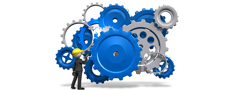 person inspecting gears