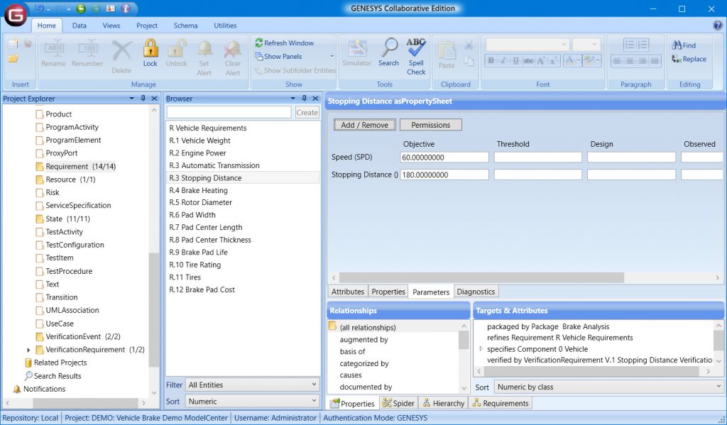 Using parameters of Functions to record performance requirements